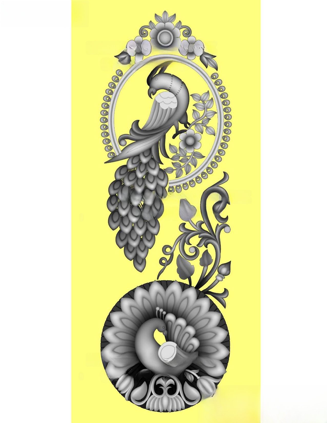 MD - MIX-153 Peacock Motif Ornamental Door Panel 3D Relief Design